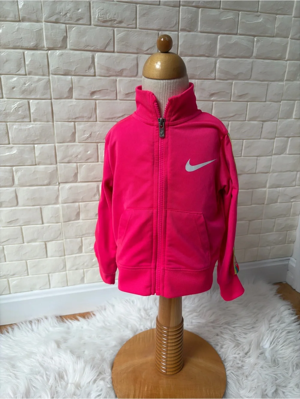 Nike Bright Pink Zip Track Jacket with Rainbow Shoulder Stripes